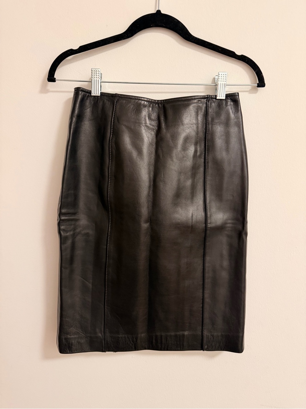 Caché Black Leather Pencil Skirt